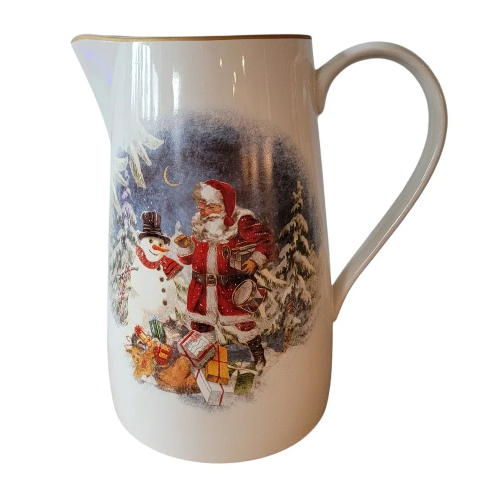 Pottery Barn Nostalgic Santa Pitcher‎ Snowman Christmas Holiday 94 oz Rare